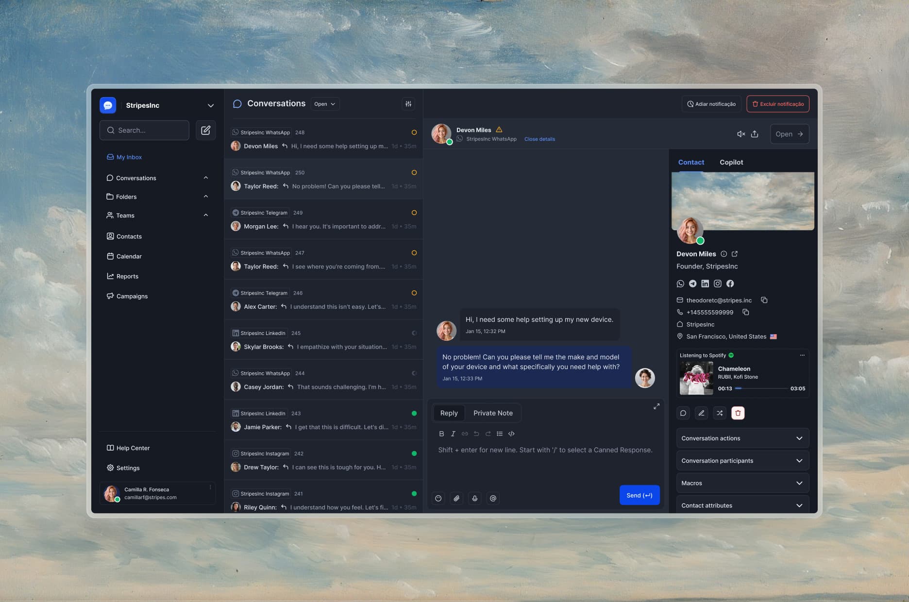 The same inbox in the dark theme