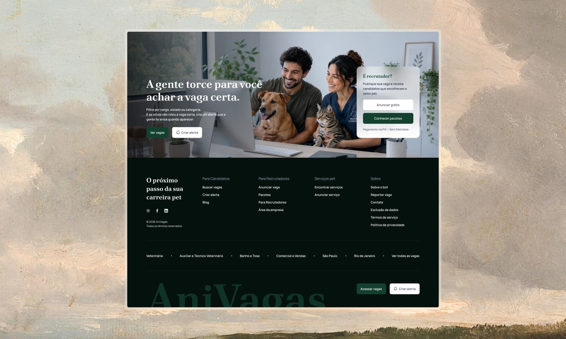 The home's closing call to action and the footer, on dark green